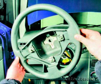Снятие и установка контактного кольца звукового сигнала и подушки безопасности водителя